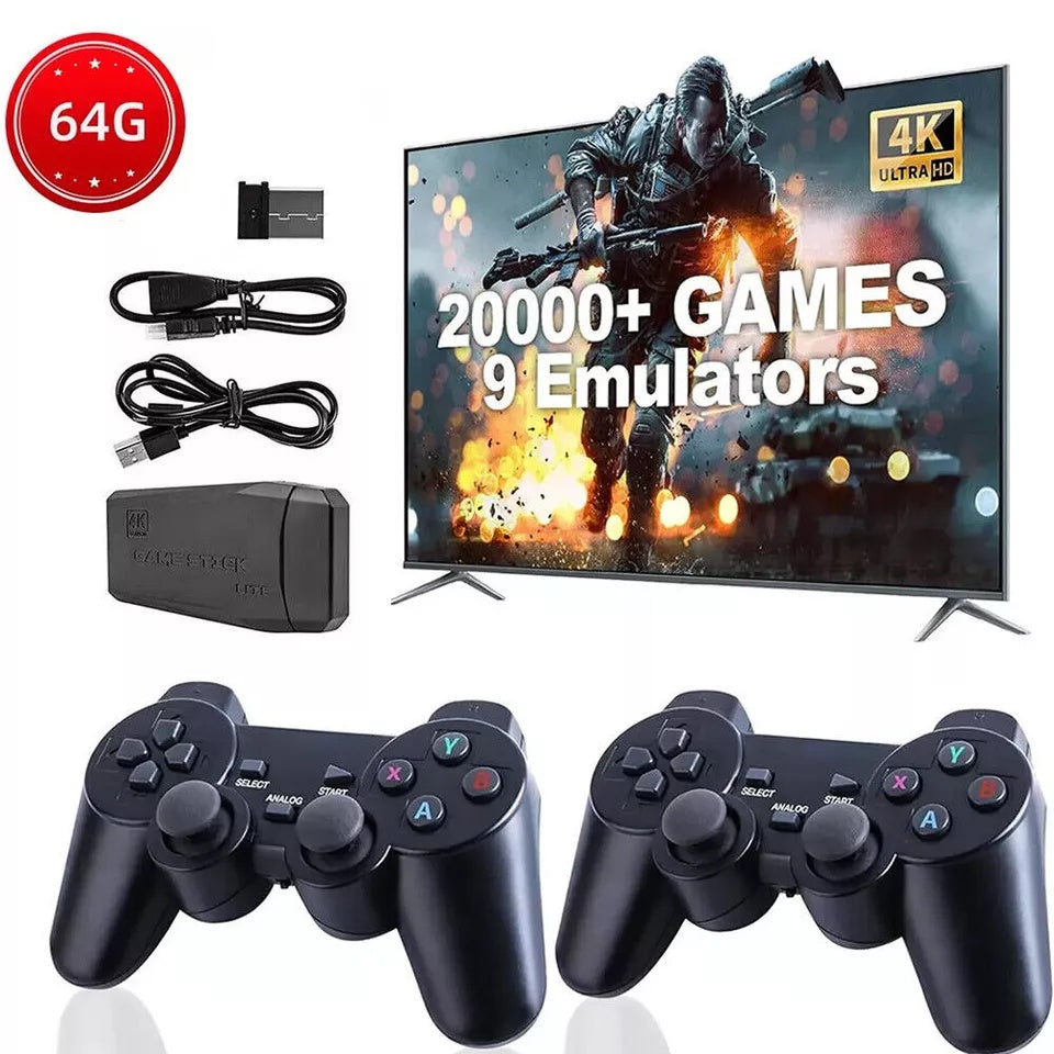 4K Retro Game Console Plug-Play 20000- Video Game Stick-2x Wireless Controllers CJ