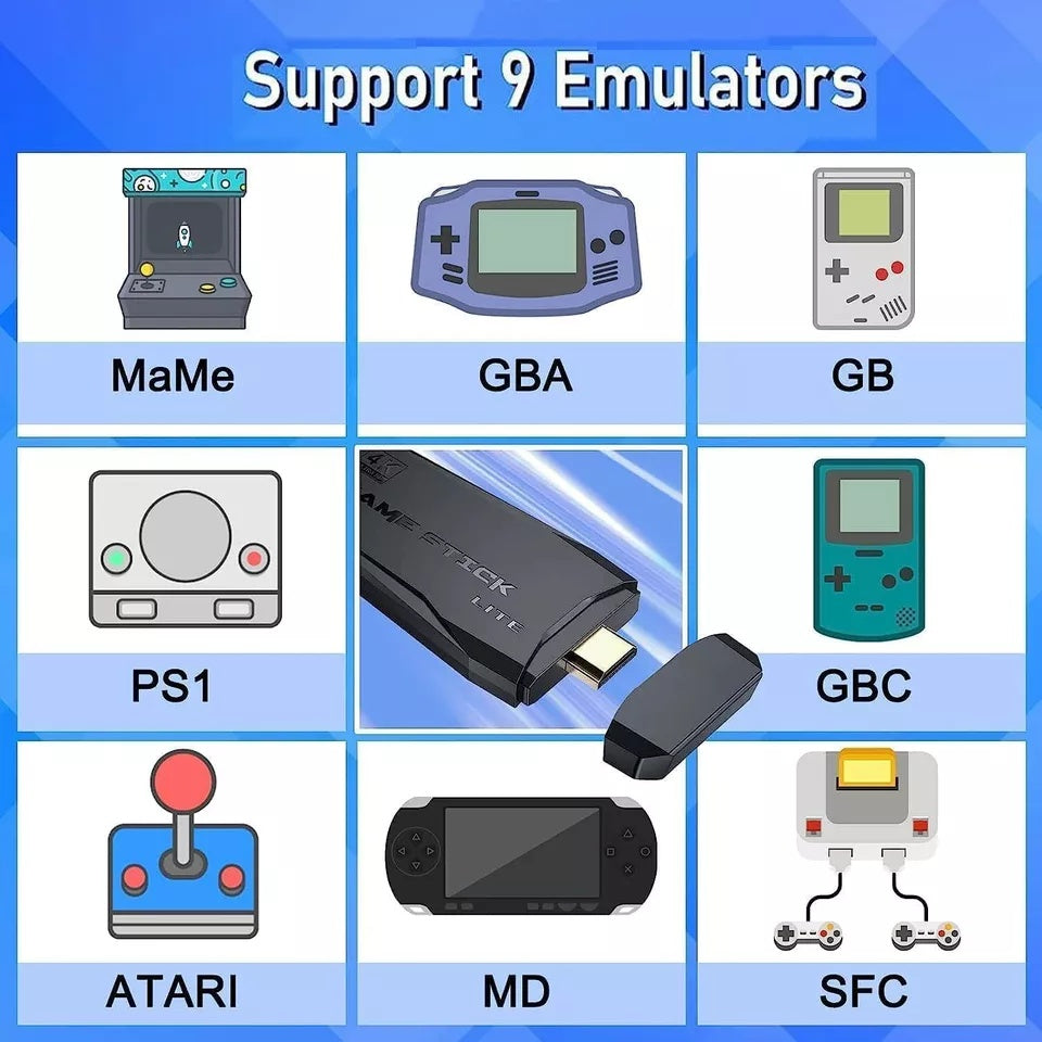 4K Retro Game Console Plug-Play 20000- Video Game Stick-2x Wireless Controllers CJ