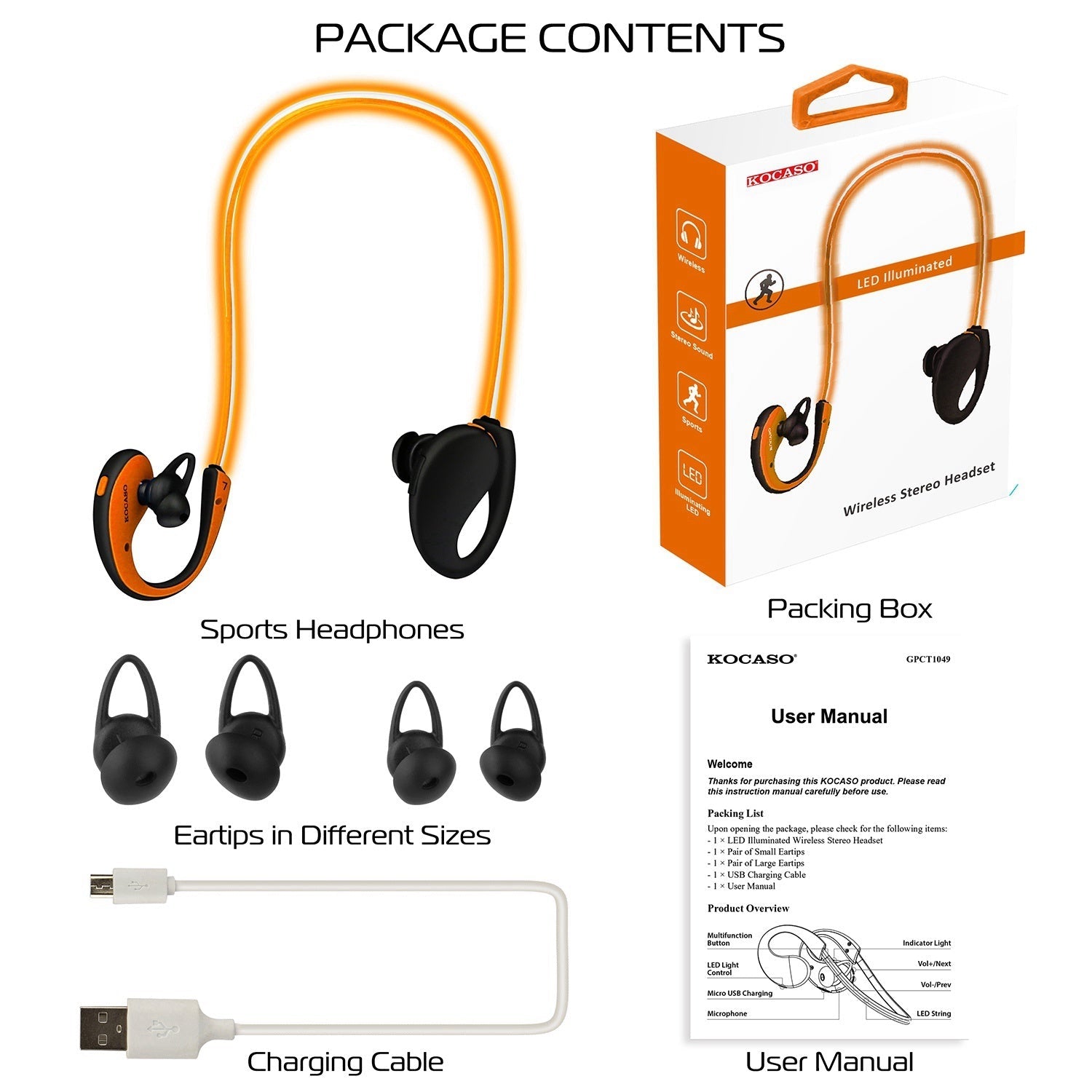 1Pc Wireless Sports Headsets Wireless V4.1 Neckband Earphones HD Stereo Sweat-proof Headphones Earbuds With  LED Light Mic 8Hrs Work Running CJ