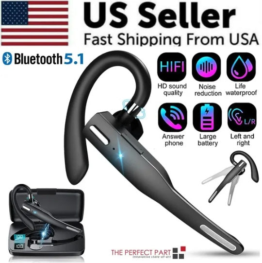 Trucker Wireless Headset Bluetooth 5.1 Earpiece Dual Mic Earbud Noise Cancelling CJ
