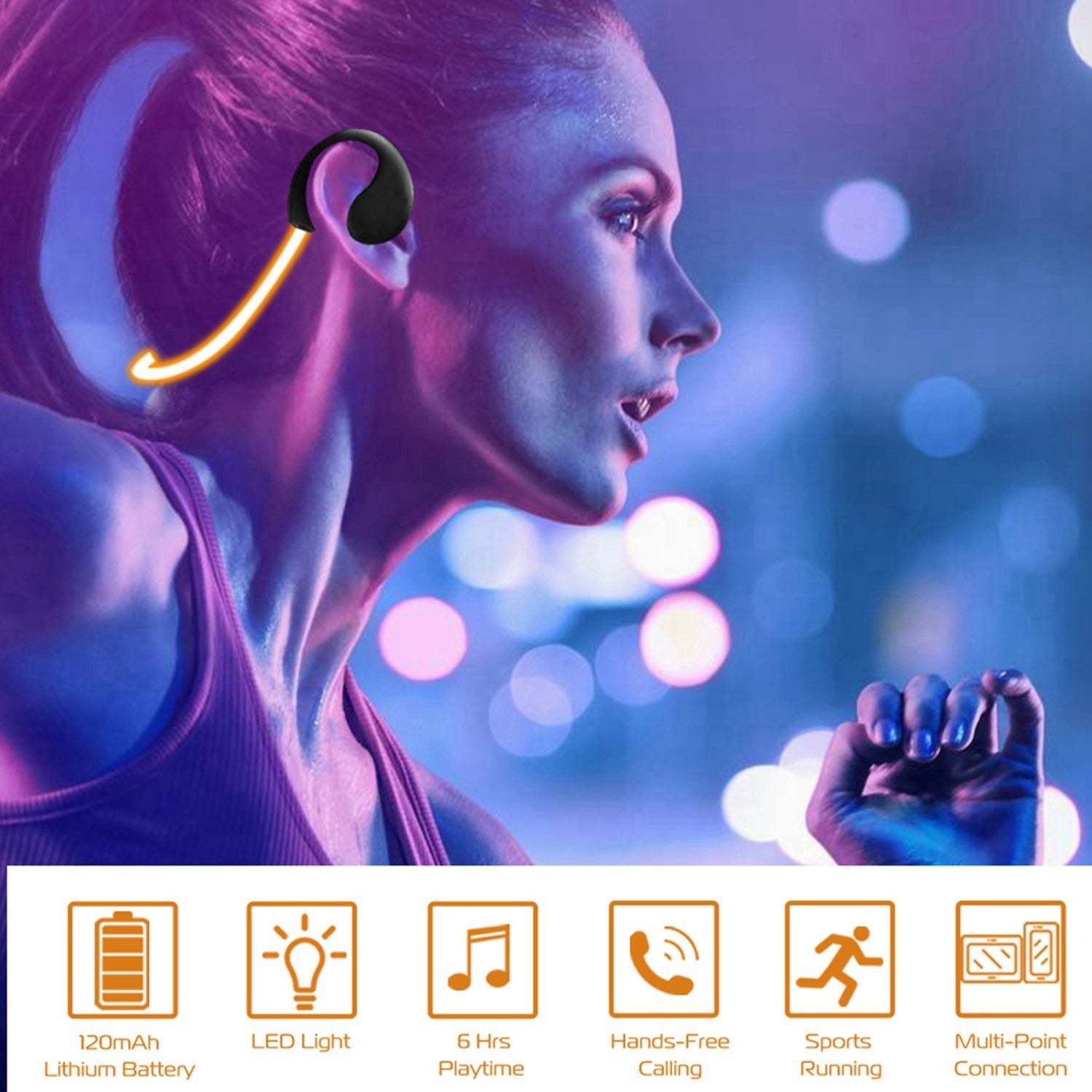 1Pc Wireless Sports Headsets Wireless V4.1 Neckband Earphones HD Stereo Sweat-proof Headphones Earbuds With  LED Light Mic 8Hrs Work Running CJ